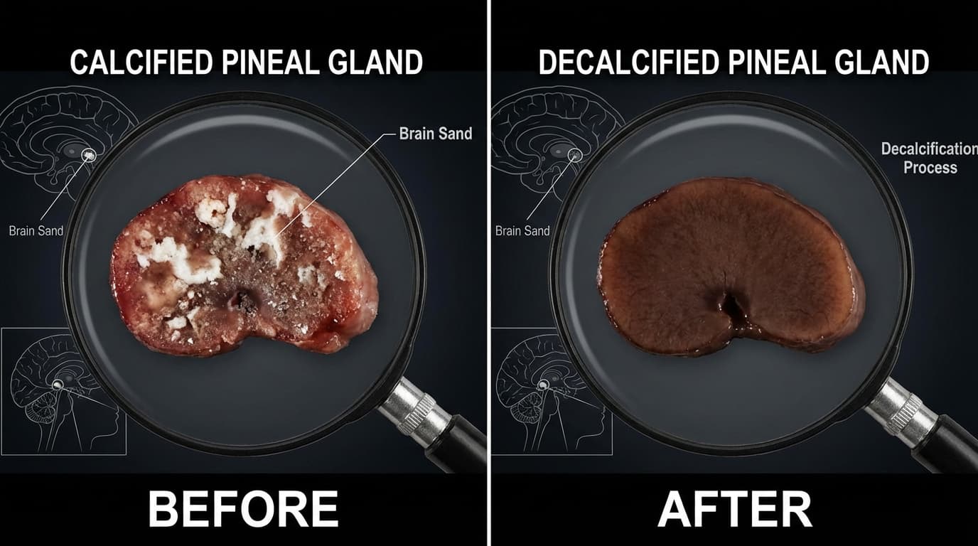 Before and after comparison of calcified and decalcified pineal gland