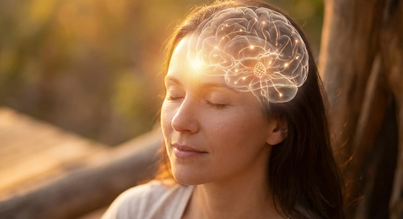 Visual representation of pineal gland activation process with brain illumination